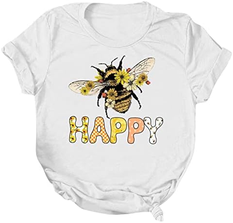 Festivalенски пчела фестивал летни врвови кратки ракави смешни пчели букви печатени маици обични лабави пуловер маички