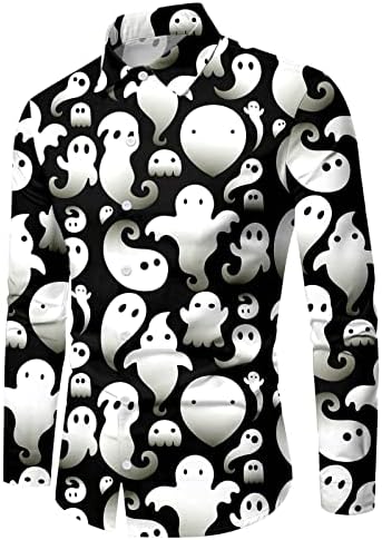 Xxzy Машки есенски кошули Машки забава за вештерки Спектер кошула со долги ракави се исклучуваат тесни кошули со долг ракав