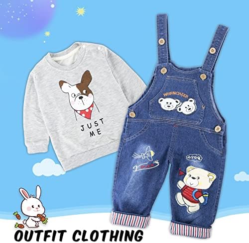 Комбинезони на Opstra Yee Baby Boy Boy Jean Pant Long Sleeve, Toddler 3D Cartoon Cartoon Tombet Новороденка облека