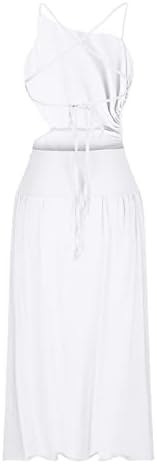 Женски пролет и летен фустан 2023 лента без ракави отворено грб подели цврста боја секси долг фустан