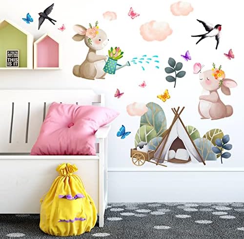 Цртани зајаци налепници за butterидови од пеперутка за соба за дневна соба креативни wallидни налепници за животински вода за