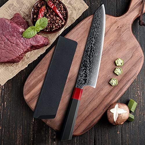 Нож за готвачи, 8,5 инчи Дамаск готвач нож, јапонски VG-10 не'рѓосувачки челик со ергономска октагонална рачка, Kiritsuke, јапонски традиционални