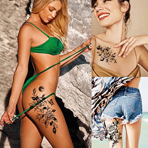 Касијбо Црн Цвет Пеперутка Привремени Тетоважи За Жени Девојки, 10 листови Големи Водоотпорни Возрасни Раце Лажни, Реални Кои Изгледаат Вистински