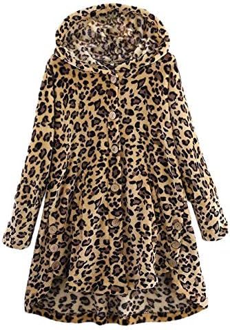 Andongnywell жени преголеми шерпа худи -нејасна руно јакна со единечен ред копчиња за надворешна облека со џебови со џебови