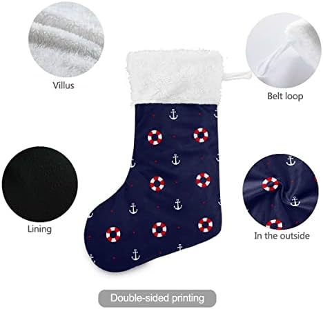 Божиќни чорапи за прицврстување на бродот за прицврстување морнарица, бела плишана манжетна манжетна, мерцеризирана кадифена семејна