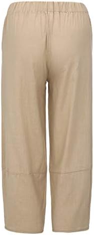 Панталони за летни женски летни женски памучни постелнини лабави вклопуваат печатење со висока половината, пукано лесна еластична
