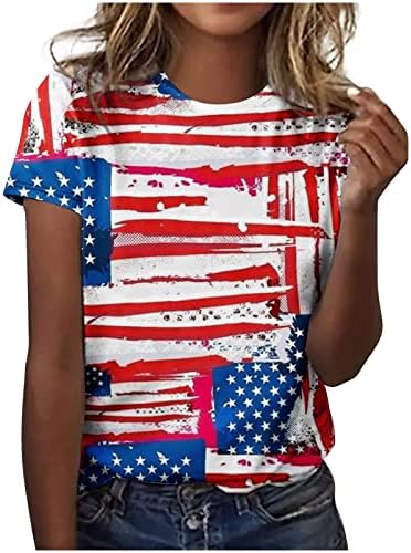 Американско Знаме Маици Од Сончоглед Жени 4 јули Кошула За Денот На Независноста Летен Отпечаток Маичка Со Кратки Ракави Врвна Блуза