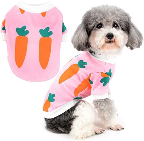 Маица со кучиња Ranphy за мали кучиња девојки миленичиња морков печати кутре симпатична облека пролетно лето дише облека погодна за мали