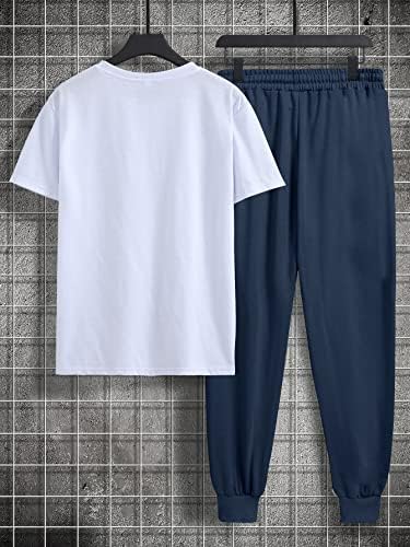 Fioxa Две парчиња облека за мажи мажи со букви графички мета и влечење на половината за џемпери