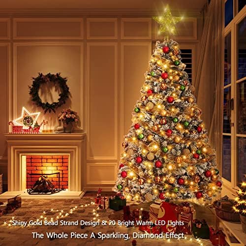 Златна Елка Ѕвезда Со Божиќни Картички, 12 Златни Блескави 20 Светилки Злато Мушка Влакно Дизајн, 5-Точка Природна Капиз Ѕвезда Осветлени Рачно