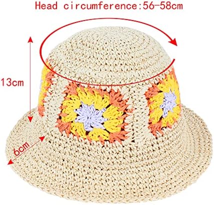 Женски девојки шарена слама ткаена плажа капа рачно изработена капчиња преклопена летна сонце капа
