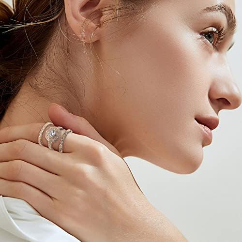 Womenенски ветувачки ringsвони модни целосни дијаманти прстен циркон геометриски ангажман прстен три парчиња популарни подароци