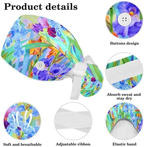 Хамингберд Цветни работни капачиња за прилагодување на капачето за чистење со копчиња и лажна коса, чиста за медицинска сестра доктор