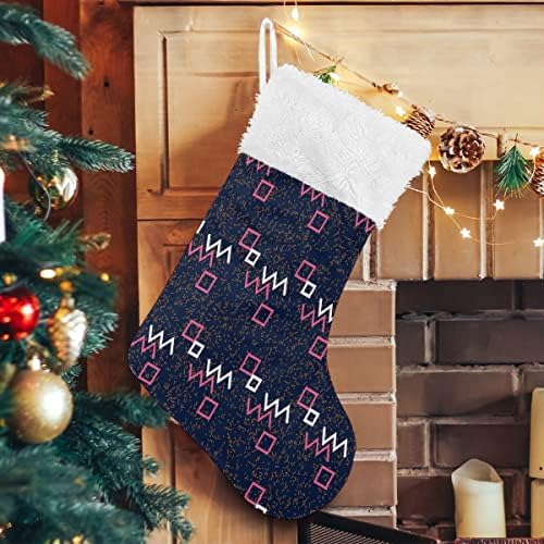 Божиќни чорапи Апстрактна плоштад геометриска шема бела плишана манжетна Мерцеризирана кадифена семејна празник персонализиран голем декорација