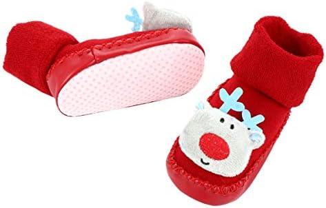 1 пар Бебе Божиќни чорапи Папучи сини ирваси меки чизми анти-лизгачки куќи за креветчиња за преведување на обувки за новороденчиња за новороденчиња,