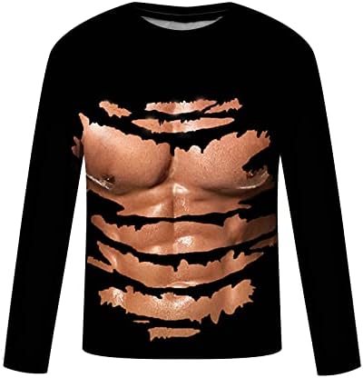 Трендовски обичен кошула за мажи 3Д дигитален мускул печатење тркалезен врат со долг ракав пулвер блуза кул улична облека врвови