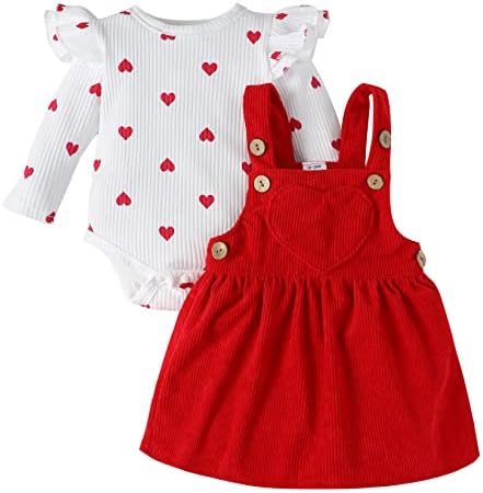Облеката за новороденчиња девојче Руфл Ромпер за бебе девојки цветни долги ракави срцеви суспендирани здолништа за девојчиња за новороденчиња