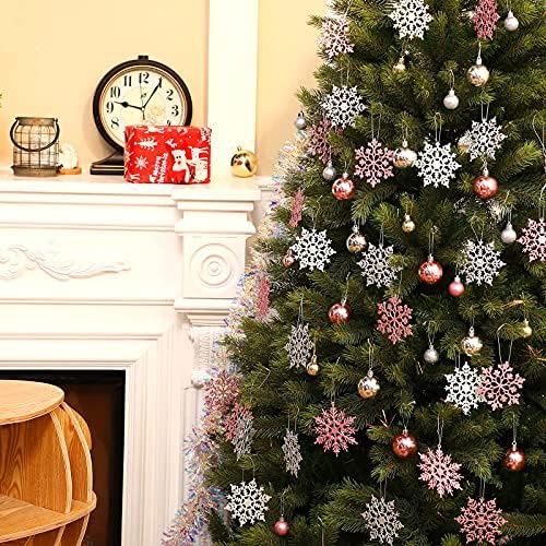 48 парчиња Божиќни сјајни украси од снегулка пластични украси за снегулка што висат занаети за украси за украси за свадба на новогодишни