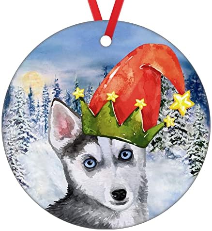 Gomblessign Elf Dog елка украс украс Хаски керамичко милениче што виси за декорација Среќен 2021 Божиќ подарок на син ќерка на синот