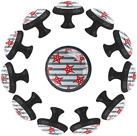 12 Парчиња Црвени Морски Ѕвезди Морнарица Бели Шарени Стаклени Копчиња За Фиоки За Комоди, 1,37 х 1,10 Во Тркалезна Кујна Кабинет