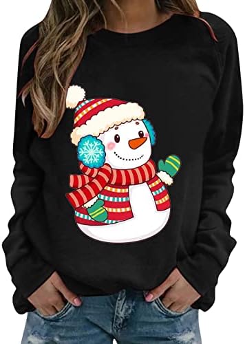 Кошули со долг ракав за жени, Божиќни снежни производи за печатење графички пуловер маици Божиќни обични екипаж на вратот на вратот