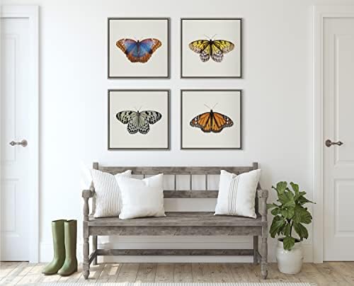 Кејт и Лорел Силви монарх пеперутка врамена постелнина текстура на платно wallидна уметност од Роберт Кадлоф од Бомбоб, 22x22 Греј, Декоративна