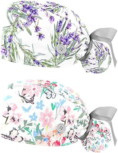 Cleb Cap Women, 2 пакувања цвеќиња засади буфантна капа со торбичка за конска опашка, памучна работна капа за џемпери