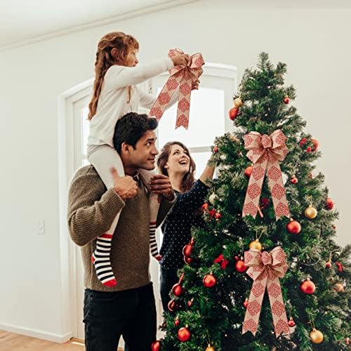 Божиќен лак на отворено украси 43см Голема елка на елката врвна капа лак со кадифето лак со сјајни златни украси Божиќ домашна декорација на