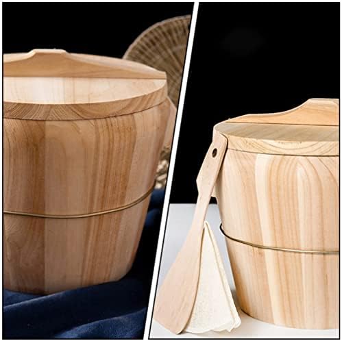 Кошарка за леб од кабилок 1 поставена дрвена кофа со ориз со капаче ориз лопатка за складирање корпа за готвење пароброд со сад