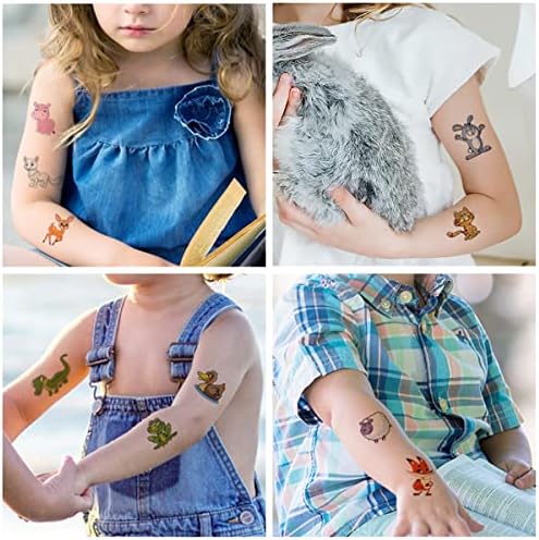 Привремени тетоважи за животни За Деца - 10 Листови Нетоксични Цртани Теми Лажни Налепници За Тетоважи, Водоотпорна Тетоважа За Деца Момчиња
