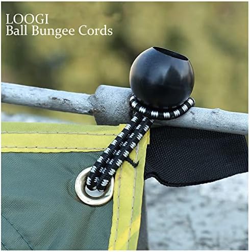 Loogi Bungee Corde со топки, 50 парчиња 6 инчи црни жици со топка од банџи, тешки тарп -бангези ги врзуваат еластичните вратоврски за ленти за