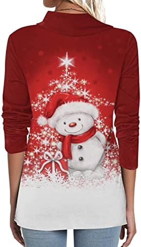 Грд божиќен џемпер палто за жени, дами со долг ракав Божиќ Дедо Мраз за печатење на врвови на врвови есен зимска тенка кошула