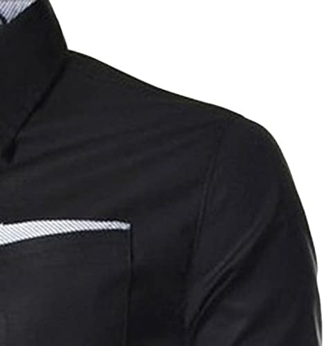 Машка трендовски контраст кошула со долг ракав тенок вклопена лежерна копче надолу кошула со карирана јака надолу со кошула