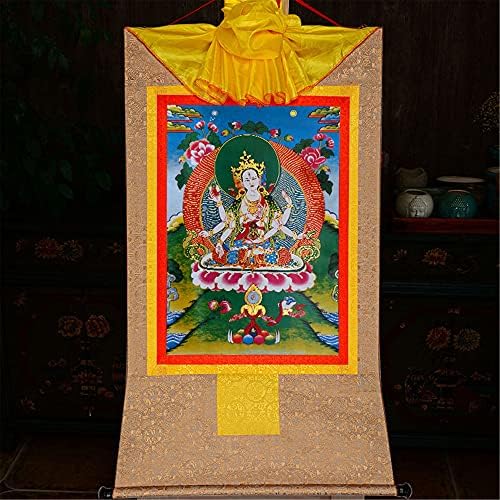 Gandhanra usnisa vijaya dharani, тибетан тангка сликарска уметност, будистичка брокада на Танга, таписерија на Буда со свиток
