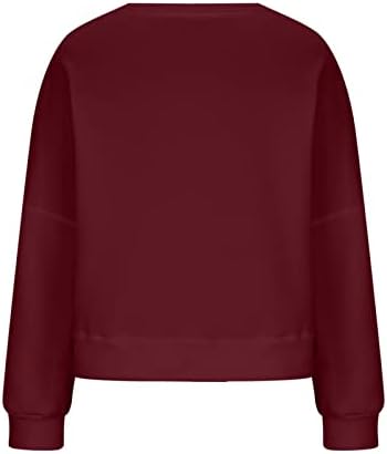 Саксигол колеџ есен пулвер, женски долг ракав, основен руф, печатени блузи, удобно вклопување на екипаж полиестер пуловер жени вино