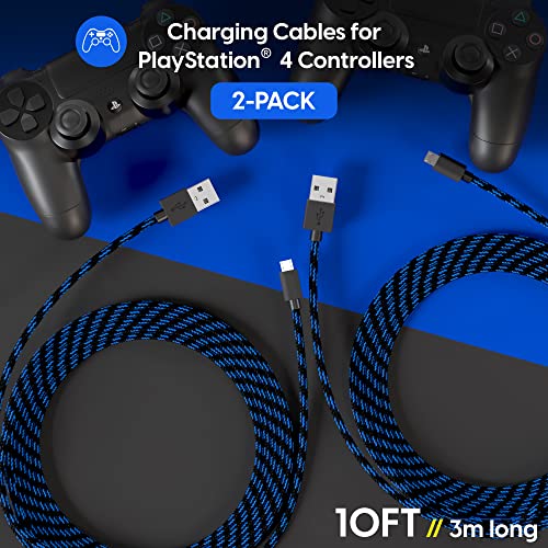 Разговор работи долг контролер за полнење кабел за PlayStation 4-10-метри долга плетенка микро-USB кабел за полнач на кабелот за PS4 контролер-сино-црна,