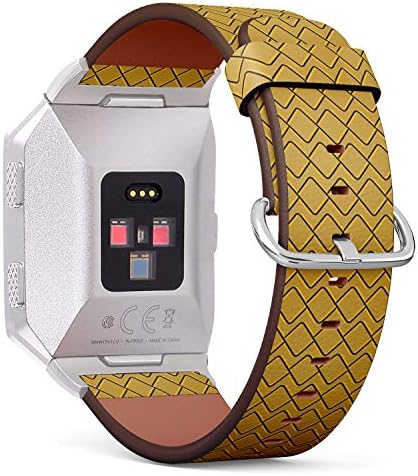 Компатибилен со Fitbit Ionic - Заменски кожен рачен зглоб за часовници за нараквици за нараквици за мажи и жени - жолти црни елементи геометриски