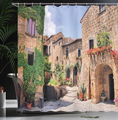 Завеса за Туширање амбесон Тоскана, италијански Улици Во Село Со Традиционални Куќи Од Тули Стари Тоскански Отпечатоци, Декор За Бања Од