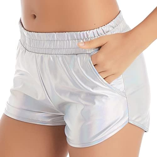 Chунзо, женски влечење еластични џебови на половината, метални сјајни јога шорцеви топли панталони со џебови
