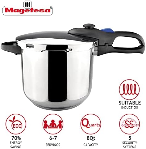 Magefesa® Омилен супер-Брз и Лесен за употреба шпорет под притисок, 8 Литри, 18/10 нерѓосувачки челик, погоден за сите видови плочи за готвење,