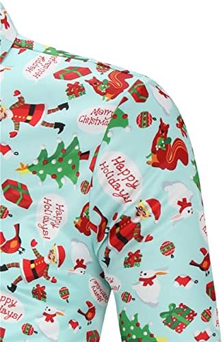 XXBR Божиќни кошули за мажи, смешни 3D Божиќ Дедо Мраз печатени врвови со долги ракави копче надолу за забава, обична кошула цврста