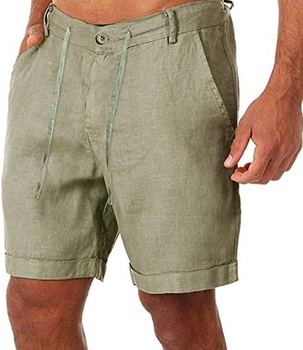 Атлетски шорцеви мажи памучни постелнини Обични панталони копчиња кои лежат џебови за половината кратки панталони за машки тренинзи
