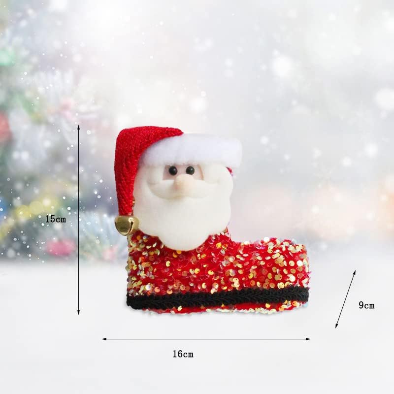 Сјајни sequins Мали божиќни чорапи со 3Д Дедо Мраз, Lovely Божиќно чорап елка што висат украси, виси украси, фаворизираат торби за бонбони