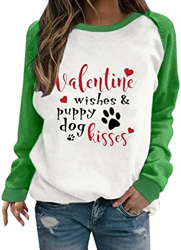 Валентин посакува да се бакне кученце за кучиња за жени, џемпери на џемпери, блуза, пад на рамо со долги ракави маица екипаж на