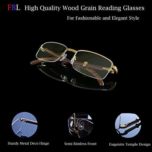 Fabeaulux Класични очила за читање - Ексклузија. Елита професорска дизајн метална рамка, рака од дрво жито, распрскувачки леќи. Читател А258