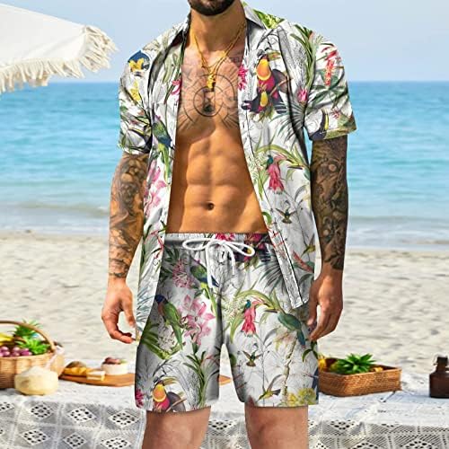 2023 Нови ракави за кошула кратки обични шорцеви пролетно лето сет на плажа Менс, случајно копче за печатени мажи за мажи