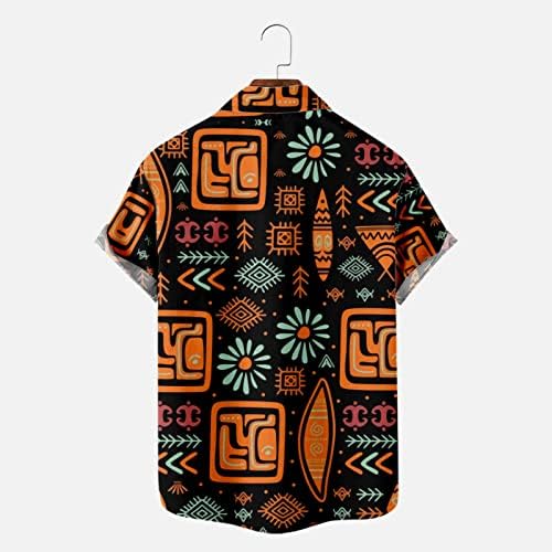 4ZHUZI Хавајски кошула мажи Етнички графички кратки ракави копче за лето печатење летни врвови блузи лапчиња модна маица