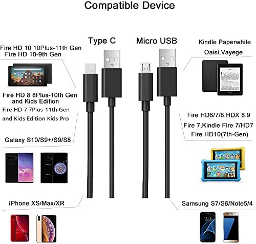 10W таблета за адаптер за напојување Брз полнач со 6,5ft USB C и микро USB кабел за полнење со пожар HD таблета и деца Про