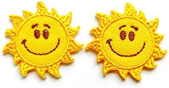 Сет од 2 мали мини сонце сонце среќно лето симпатична цртана филм шие железо на везена апликација знак знак за лепенка облека костум
