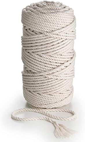 MacRame јаже 6мм природен памучен кабел 455 стапки Неинсталирани 3 влакно извртени дебели занаети DIY жици за виси wallид, свадбена